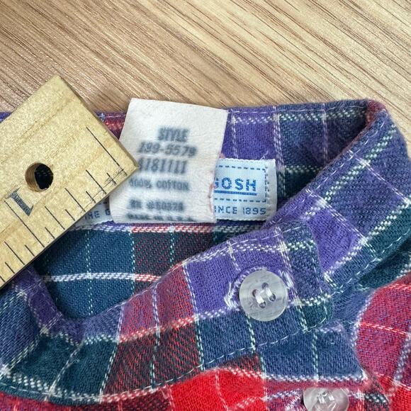 Toddler Boys Vintage Oshkosh B’Gosh 3T 90s Plaid Shirt Red Blue Purple Collared - Picture 5 of 5